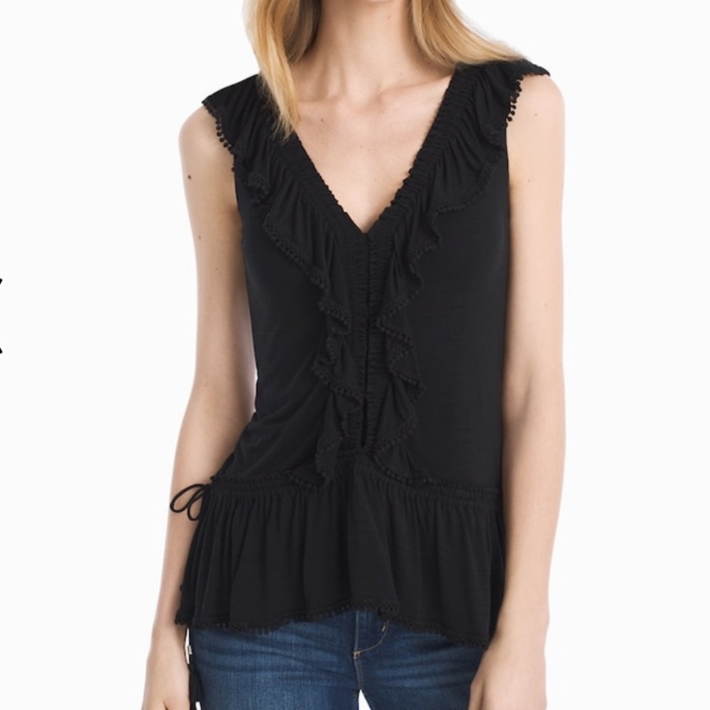 SLEEVELESS BLACK RUFFLED TOP, Size XS 🦋